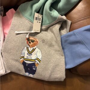 Polo by Ralph Lauren Men’s Hoodie with Bear Graphic - Gray, Blue, Mint